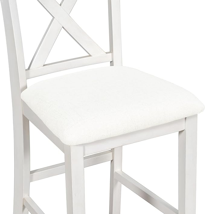 Farmhouse Style Counter Height Rustic wit 4 Chairs, Long-Lasting Solid Rubber Wooden Bar, Easy Assembly, Room, Kitchen, 5 Piece Dining Table Set, White 20 - LeafyLoom