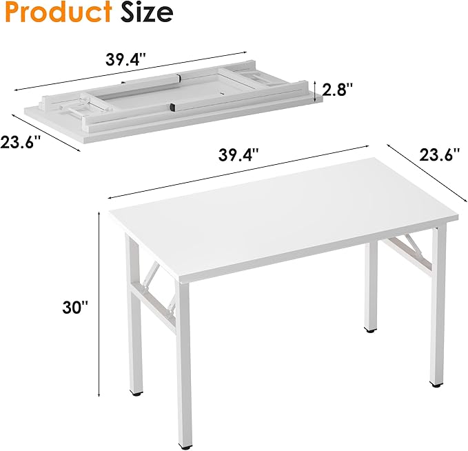 Need 39.4 inch Computer Desk for Small Space Small Folding Table Small Writing Desk Compact Desk Foldable Desk with BIFMA Certification, No Install Needed, White AC5-10060-DW - LeafyLoom