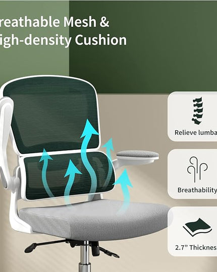 Ergonomic Office Chair, Breathable Mesh Chair with Adjustable Height, Computer Chair with a Double Lumbar Support and Flip-up Arms, Home Office Desk Chair with 90°-130° Tilt Function - LeafyLoom