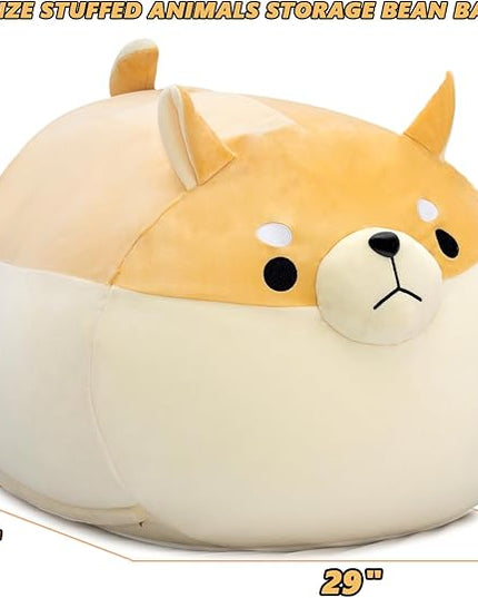 Stuffed Animal Storage Bean Bag Chair Cover for Kids Yellow Dog Shiba Inu Bean Bag Chair for Girls XX-Large Size Toy Organizer Cover Only Without Filling - LeafyLoom
