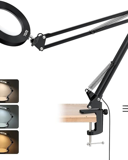 Magnifying Glass with Light, 8X Magnifying Desk Lamp with Clamp 3 Lighting Color Modes,Adjustable Swivel Arm 10 Brightness Levels LED Magnifier Desk Lamp for Reading Repair(Arm Length:29inch) - LeafyLoom