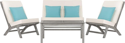 Safavieh PAT7044B Collection Chaston Wash and White and Light Blue 4 Pc Living Accent Pillows Outdoor Set, Grey/Beige Soild - LeafyLoom