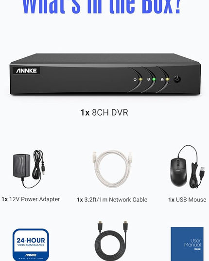 ANNKE 3K Lite H.265+ Security DVR Recorder with AI Human/Vehicle Detection, 8CH Hybrid 5-in-1 CCTV DVR for Surveillance Camera, Supports 8CH Analog and 2CH IP Cameras, Remote Access (No Hard Drive) ANNKE