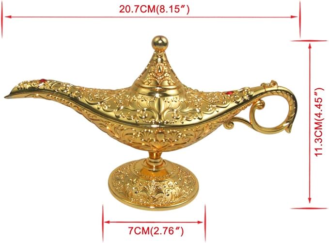 Vintage Legend Aladdin Lamp Magic Genie Wishing Light,Collectable Rare Classic Arabian Costume Props Lamp Tabletop Decor Crafts for Home/Wedding Decoration (Gold) - LeafyLoom