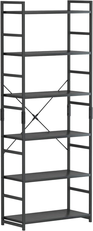NUMENN 6 Tier Bookshelf, Tall Bookcase Shelf Storage Organizer, Modern Book Shelf for Bedroom, Living Room and Home Office, Black - LeafyLoom