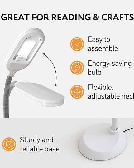 Natural Daylight Floor Lamp - Craft Light Floor Standing for Reading, Crafting, Sewing - 27W Full Spectrum White Bright Sunlight - Adjustable Gooseneck - Task Lamps for Living Room, Bedroom, Office - LeafyLoom
