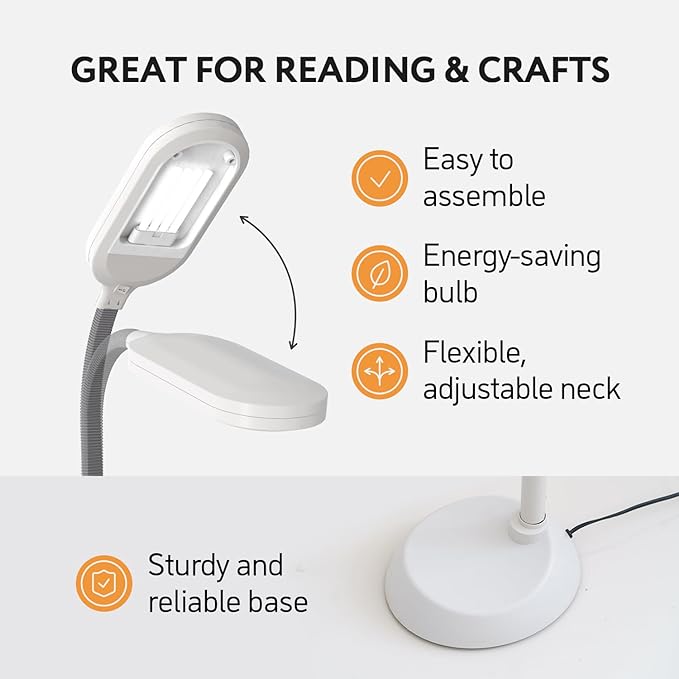 Natural Daylight Floor Lamp - Craft Light Floor Standing for Reading, Crafting, Sewing - 27W Full Spectrum White Bright Sunlight - Adjustable Gooseneck - Task Lamps for Living Room, Bedroom, Office - LeafyLoom