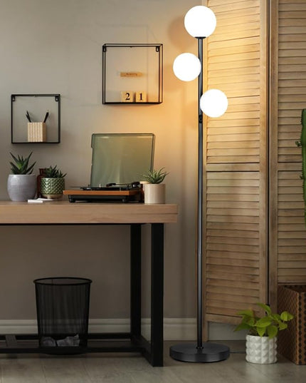 3 Globe Mid Century Modern Floor Lamp for Living Room Decor, Tall Standing Dimmable LED Light for Bedroom Office, Full Range Dimming, Adjustable Color Temperature 3000K-6000K, ETL Listed - Matte Black - LeafyLoom