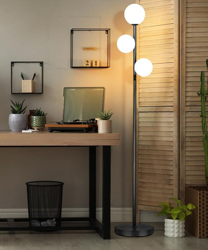 3 Globe Mid Century Modern Floor Lamp for Living Room Decor, Tall Standing Dimmable LED Light for Bedroom Office, Full Range Dimming, Adjustable Color Temperature 3000K-6000K, ETL Listed - Matte Black - LeafyLoom