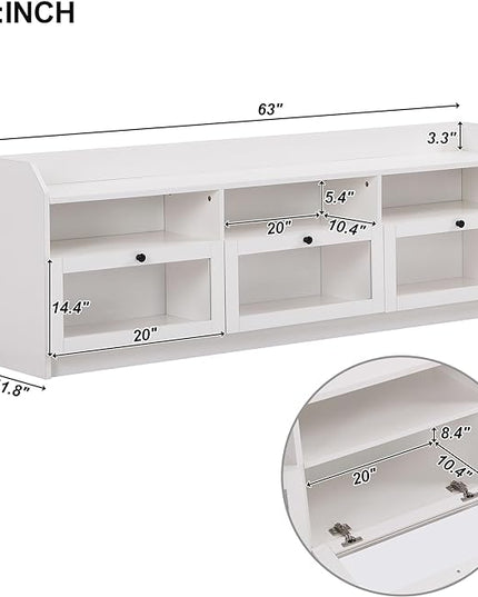 Merax Sleek & Modern Design TV Stand with Acrylic Board Door and Black Handles, Chic Elegant Media Console for Television Up to 65", Ample Storage Space Cabinet, 63.0 inch Length, White - LeafyLoom