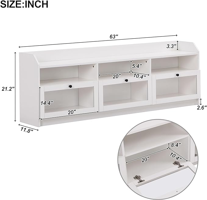 Merax Sleek & Modern Design TV Stand with Acrylic Board Door and Black Handles, Chic Elegant Media Console for Television Up to 65", Ample Storage Space Cabinet, 63.0 inch Length, White - LeafyLoom