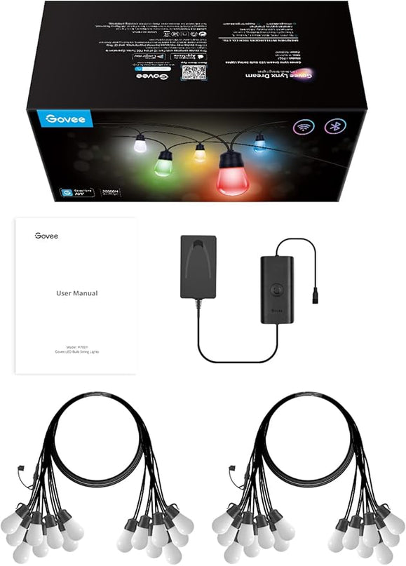 Govee Smart Outdoor String Lights H7021, RGBIC Warm White 96ft (2 Ropes of 48ft) LED Bulbs for Halloween Decorations, Christmas, WiFi Patio Lights Work with Alexa, Google, APP Control, IP65 Waterproof Govee