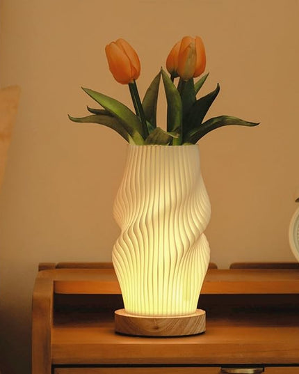 Bedside Lamps for Bedroom Nightstand Lamp,Vintage Style Striped Small Night Light Lamp,Gold Mini Modern Lamp with Woodbase,Gold Mini Table Lamp LED Lights for Living Room,Dorm,Kids Room,Office - LeafyLoom