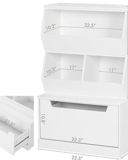 UTEX Kids Toy Storage Organizer, Bookshelf for Kids and Bookcase with Drawer, Children Open Storage Cubby for Kids Room Playroom Nursery White - LeafyLoom
