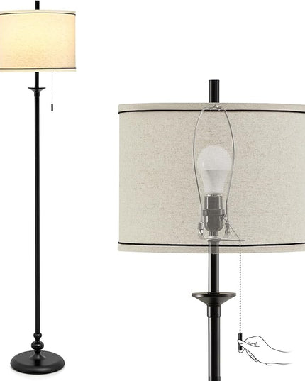 Luvkczc Modern 60" Tall Standing Lamp for Living Room with Classical Drum Shade &Pull Chain - Corner Reading Light for Bedroom, Office, Dining Room, Farmhouse Room Decor (Bulb Included) - LeafyLoom