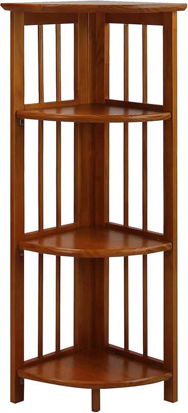 Casual Home 4-Shelf Corner Folding Bookcase, Honey Oak - LeafyLoom