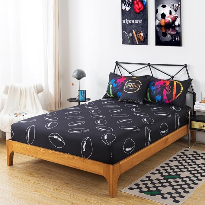 ADASMILE A & S Football Comforter Set Twin for Boys Kids American Football Bedding Set Sports Football Player Comforter with Football Sheets Twin Bed in A Bag Rugby Comforter Sets for Kids Home Decor - LeafyLoom