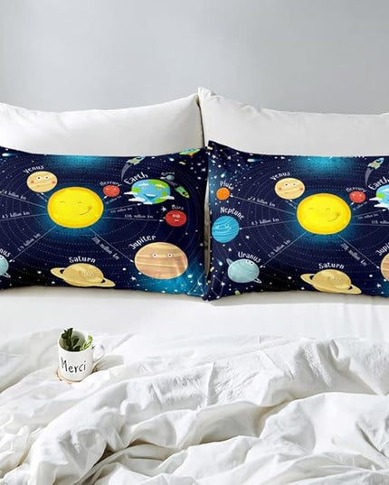Erosebridal Outer Space Comforter Set Starry Sky Bedding Set Full Size for Kids Boys Girls Room Galaxy Planet Space Duvet Sets Solar System Cartoon Down Comforter 3 Pieces with 2 Pillow Cases, Blue - LeafyLoom