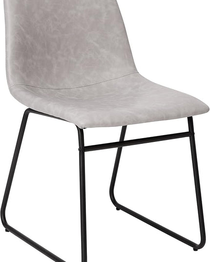 Flash Furniture Butler 18 Inch Commercial Grade LeatherSoft Dining Table Height Chair, Mid-Back Black Sled Base with Light Gray LeatherSoft Upholstery, Set of 2 - LeafyLoom