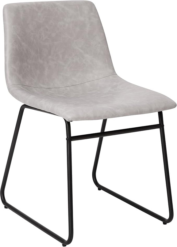 Flash Furniture Butler 18 Inch Commercial Grade LeatherSoft Dining Table Height Chair, Mid-Back Black Sled Base with Light Gray LeatherSoft Upholstery, Set of 2 - LeafyLoom