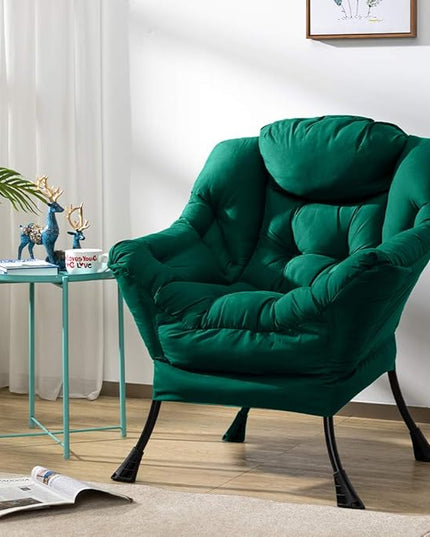 HollyHOME Modern Fabric Large Lazy Chair, Accent Oversized Comfy Reading Chair, Thick Padded Cozy Lounge Chair with Armrest, Steel Frame Leisure Sofa Chair for Living Room, Bedroom, Dorm, Green - LeafyLoom