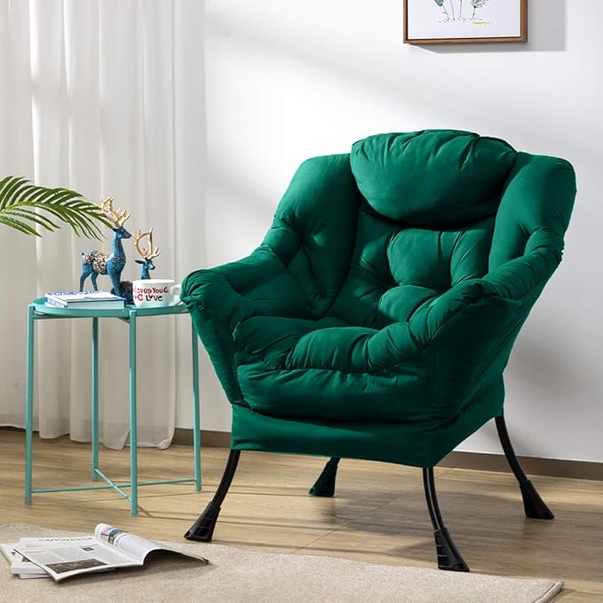 HollyHOME Modern Fabric Large Lazy Chair, Accent Oversized Comfy Reading Chair, Thick Padded Cozy Lounge Chair with Armrest, Steel Frame Leisure Sofa Chair for Living Room, Bedroom, Dorm, Green - LeafyLoom