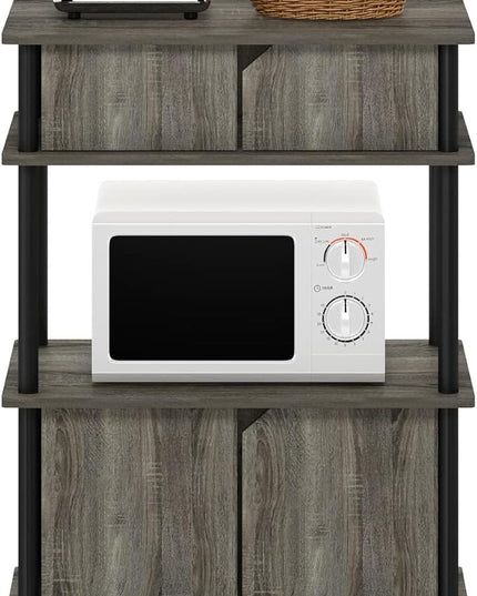 Furinno Turn-N-Tube Kitchen Storage Cart with Cabinet and Lockable Wheels, French Oak Grey/Black - LeafyLoom
