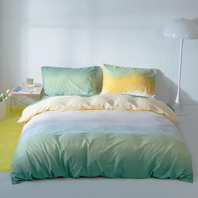 Green Rainbow Comforter Set, 3PCs Cal King, Lightweight Breathable Cotton Blanket Quilt, All Season, Ideal Gift, Durable, Easy Care - LeafyLoom