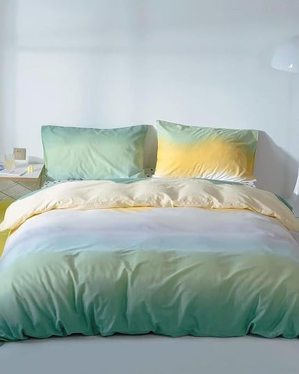 Green Gradient Comforter Set King Sage Green and Yellow Rainbow Bedding Comforter Set Multicolor Yellow Light Green Bedding Set Cotton Blanket Quilts Rainbow Color Comforter Set for King Bed - LeafyLoom