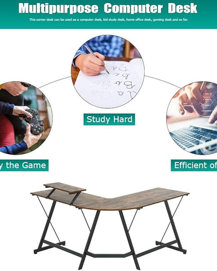 FDW Computer Desk, 51 Inchs L Shaped Desk with Large Monitor Stand Home Office Gaming Corner Desk Writing Study Workstation,Space-Saving - LeafyLoom