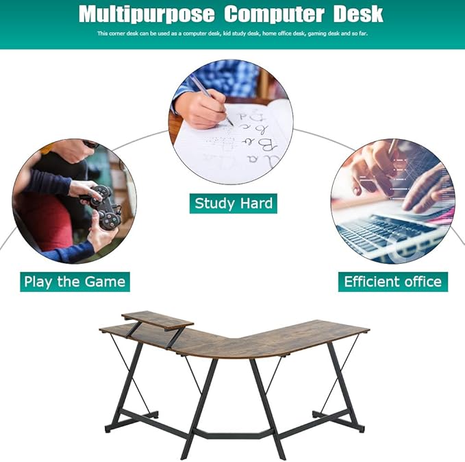 FDW Computer Desk, 51 Inchs L Shaped Desk with Large Monitor Stand Home Office Gaming Corner Desk Writing Study Workstation,Space-Saving - LeafyLoom