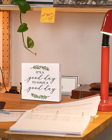 Home Office Desk Wooden Box Sign Decor, It's A Good Day to Have A Good Day, Inspirational Quotes Desk Decor Motivational Desk Decorations for Women Men Student Office Classroom School - LeafyLoom
