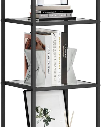 Bookcase Bookshelf, Tempered Glass Arched Bookshelf for More Storage, Slim Shelving Unit for Bedroom, Bathroom, Home Office, Steel Frame, 5 Tier Black BC20599B - LeafyLoom