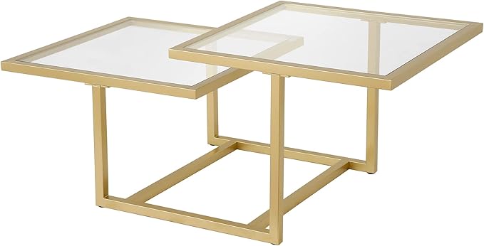 Henn&Hart 43" Wide Square Coffee Table in Brass, Modern coffee tables for living room, studio apartment essentials - LeafyLoom