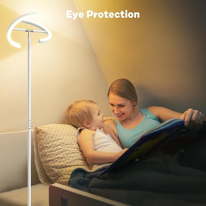 White RGBCW Floor Lamp, Bright Color Changing RGB Standing Lamp, Modern Stepless Dimmable LED Tall Lamp with Remote Control, 20W 3000-6000K Floor Lamps for Living Room, Bedroom, Office - LeafyLoom