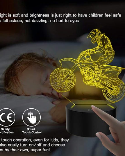 Motocross 3D Lamp, LED Illusion Motorcycle Night Light for Kids Room Decor USB 7 Color Changing Toys Birthday Gifts for Father Boys Sports Guy - LeafyLoom