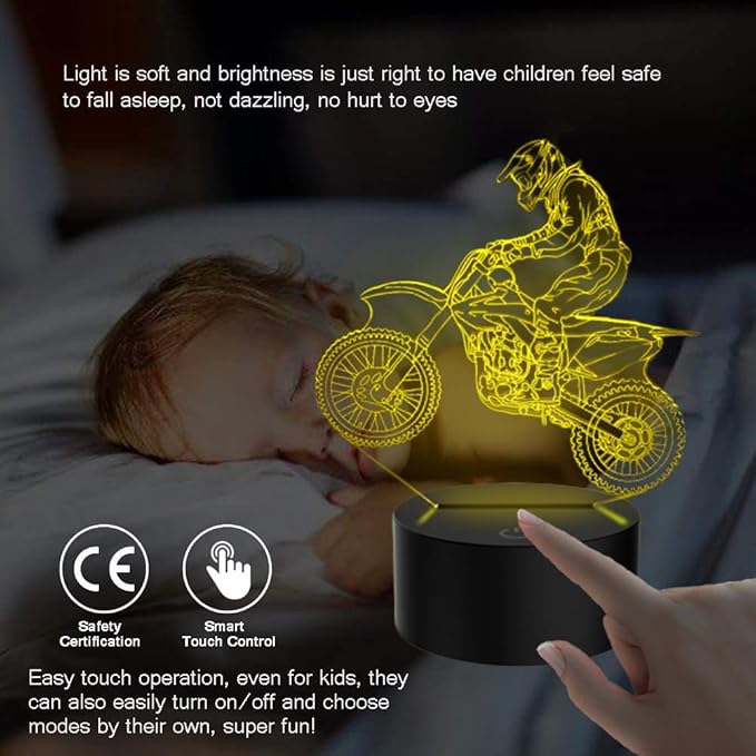 Motocross 3D Lamp, LED Illusion Motorcycle Night Light for Kids Room Decor USB 7 Color Changing Toys Birthday Gifts for Father Boys Sports Guy - LeafyLoom