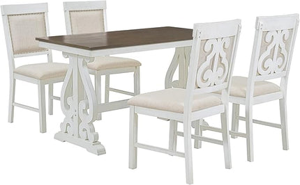 5-Piece Retro Dining Set with Rectangular Symmetrical Arc Pattern Design Wooden Table and 4 Upholstered Chairs, Kitchen Dinette Furniture for Living Room, Home Bar, Brown+White+Beige - LeafyLoom