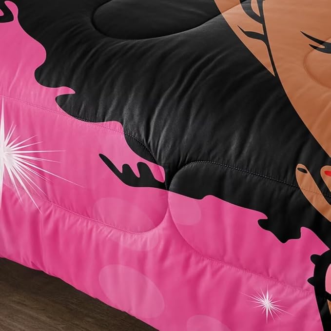 Black Girl Comforter Set Queen for Kids Teens,Black Girl Magic Bedding Set,African American Girl Inspirational Quotes Comforter Set,Black Princess Bed Bedroom Set - LeafyLoom