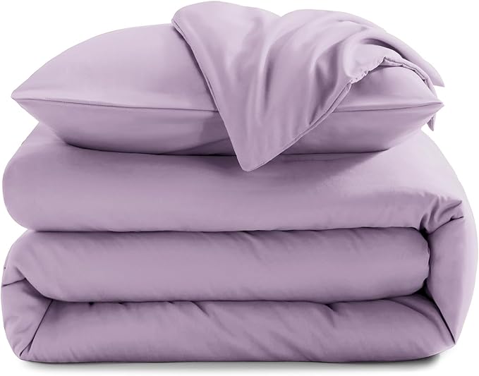 CozyLux Lavender Purple Comforter Set Queen Size, 3 Pieces Solid Breathable Quilted Boho Style Bedding Sets, Luxury Fluffy Soft Microfiber Comforter for All Season(1 Comforter & 2 Pillowcases) - LeafyLoom