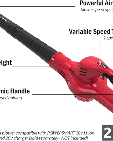 PowerSmart 20V Cordless Leaf Blower Tool Only, Lightweight & Portable Electric Blowers for Lawn Care, Gutter, Patio, Jobsite - LeafyLoom