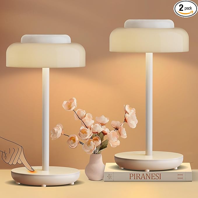 QiMH Battery Operated LED Table Lamp, 2 Pack 5000mAh Cordless Desk Lamp with 3 Level Brightness Touch Control, Mini Rechargeable Night Light for Living Room, Bedroom, Outdoor bar (White) - LeafyLoom