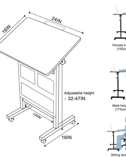 Adjustable Height Standing Desk, Writable Tempered Glass Desktop with Eraser, 360° Flip, Wheels and Bag– Ideal for Small Spaces and Home Offices, 24 in, White(Adjustable Height: 32-47 in) - LeafyLoom
