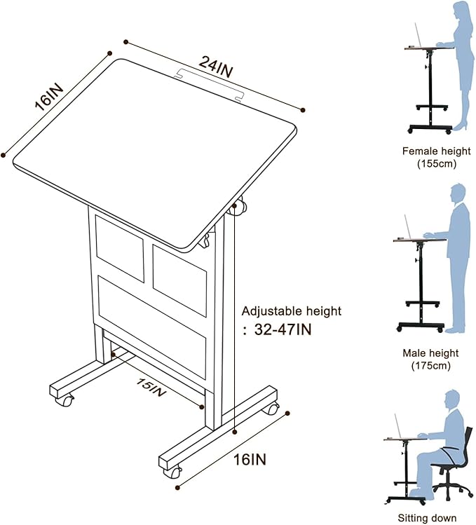 Adjustable Height Standing Desk, Writable Tempered Glass Desktop with Eraser, 360° Flip, Wheels and Bag– Ideal for Small Spaces and Home Offices, 24 in, White(Adjustable Height: 32-47 in) - LeafyLoom