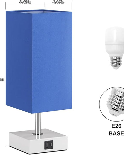 Ambimall Blue Table Lamp with USB Ports - 3 Way Touch Lamps Beside Desk, Nightstand Lamp for Bedrooms Living Room, Blue Shade with White Base, LED Bulb Included(Blue) - LeafyLoom