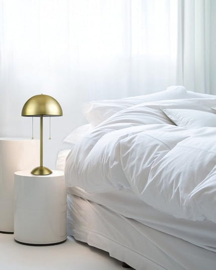 Globe Electric 12976 Haydel 21" 2-Light Table Lamp, Matte Brass, Double On/Off Pull Chain - LeafyLoom
