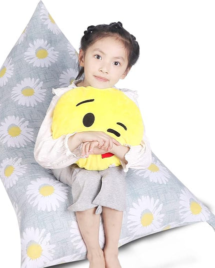 Stuffed Animal Storage Bean Bag Chair Cover, Canvas Daisy Plush Toy Storage Stuff and Sit Seat for Kids/Teens/Adults, 52" x 31" Extra Large Triangle Floor Sofa Lounger, 200L/52Gal, Cover Only - LeafyLoom
