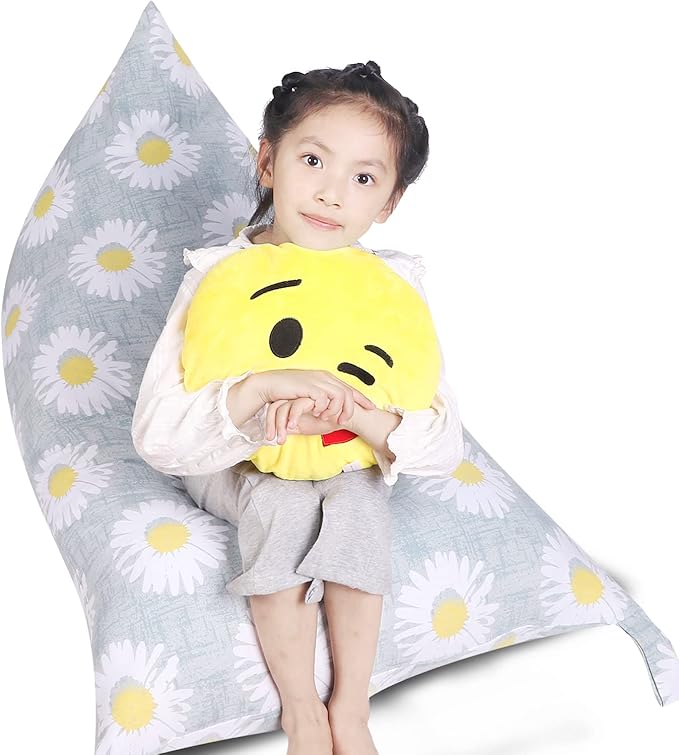 Stuffed Animal Storage Bean Bag Chair Cover, Canvas Daisy Plush Toy Storage Stuff and Sit Seat for Kids/Teens/Adults, 52" x 31" Extra Large Triangle Floor Sofa Lounger, 200L/52Gal, Cover Only - LeafyLoom