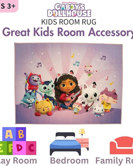 Franco DreamWorks Gabby's Dollhouse Kids Room Non Slip Area Rug, 69 in x 52 in, (Official Licensed Product) - LeafyLoom