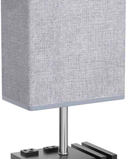 Fully Dimmable Table lamp, Lamps with Two Phone Stands and AC Outlet, Bedside Lamp with Two LED Bulb for Bedroom, Living Room,Study(Set of 2) Light Grey - LeafyLoom